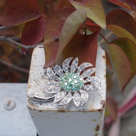 Silver Plated Aurora Borelli's Rhinestone Sara Con ,Canada Brooch - Picture 1 of 6